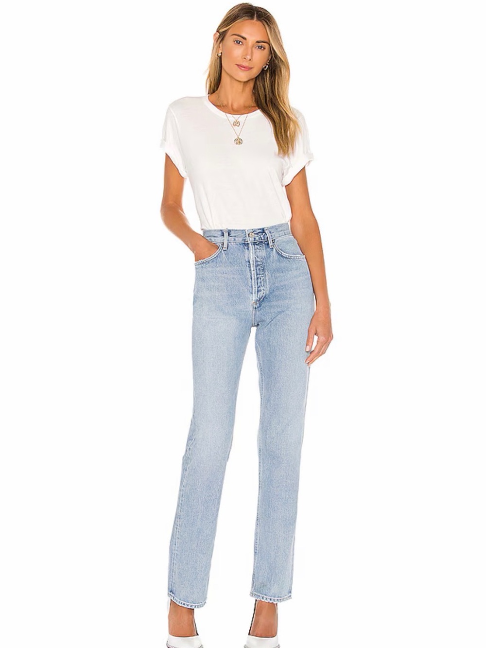 High-Rise Straight Leg Women's Jeans in Light Blue - Picture 1 of 6